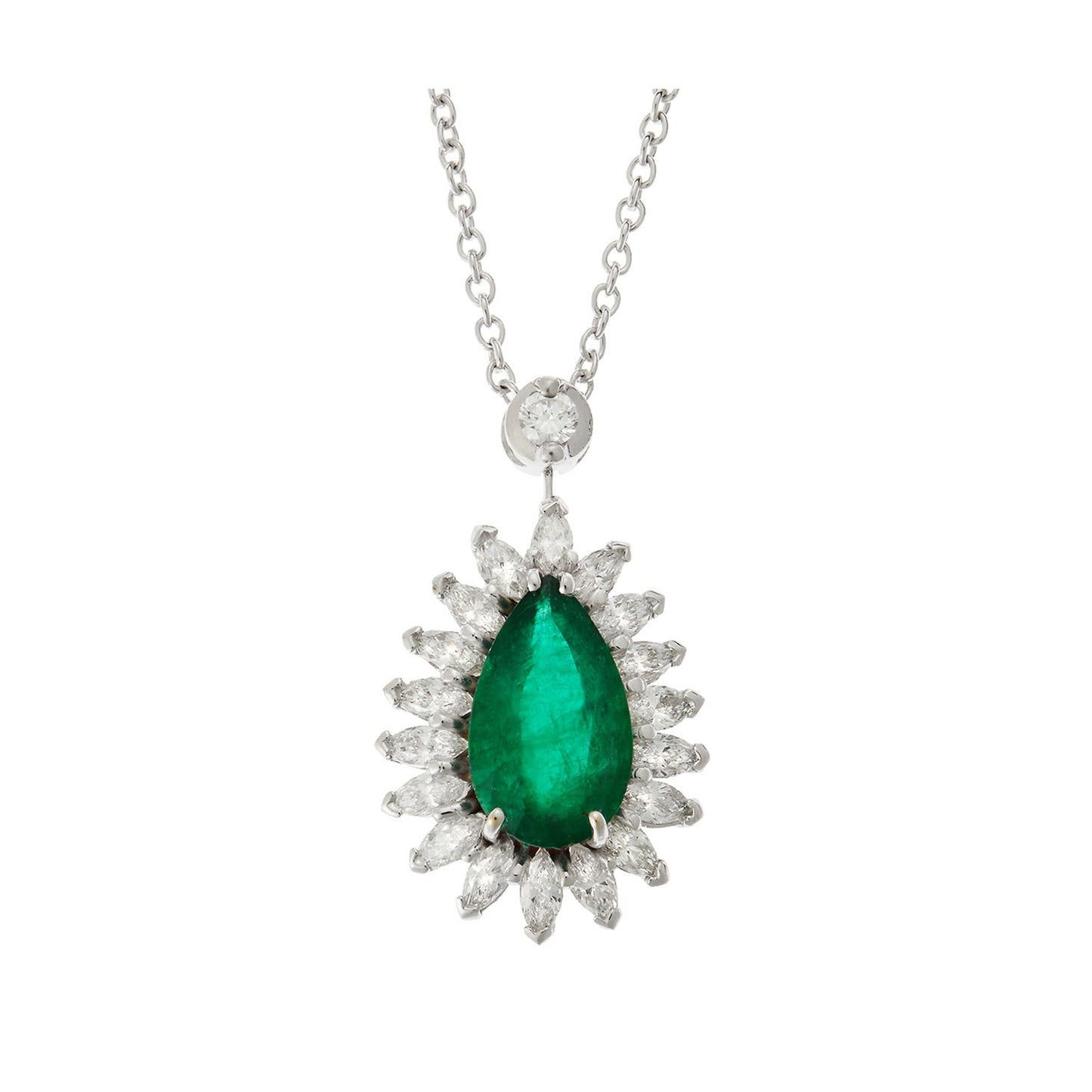 Emerald and diamond pendant 18 carat white gold.  Product Code : 684ME114