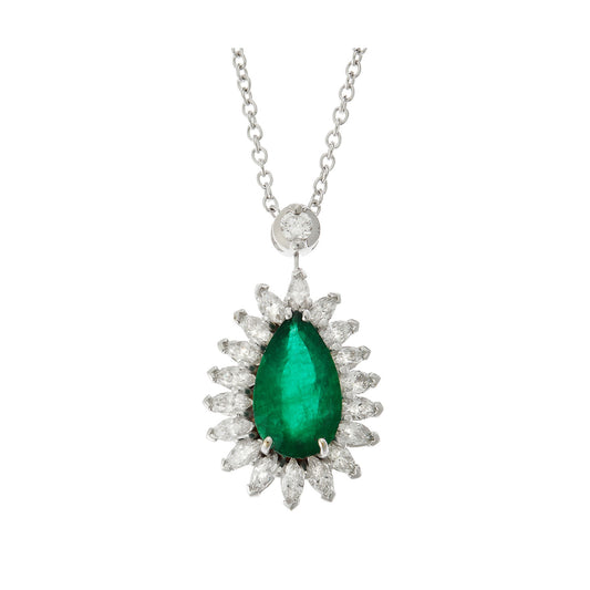 Emerald and diamond pendant 18 carat white gold.  Product Code : 684ME114