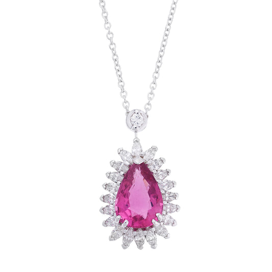 Necklace Pendant 18KT White Gold with Rubellite, Round and Marquise cut Diamonds .  Product Code : 685ME114RBLT