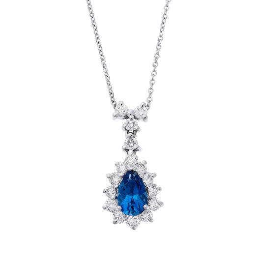 Necklace Pendant 18KT White Gold with Pear cut Blue Topaz and Brilliant cut Diamonds.   Product Code : 687MEW69BTP