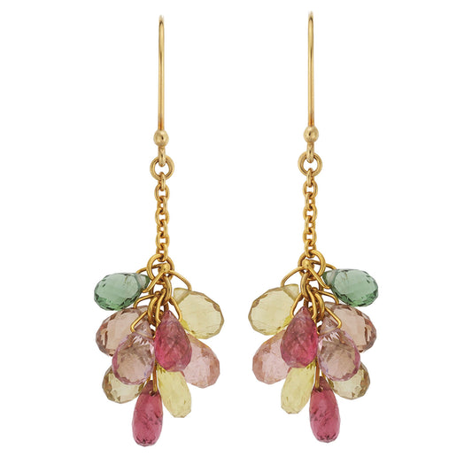 Multicolor tourmaline  drop earrings, 18 carat yellow gold. Product Code : 697SKTOURM
