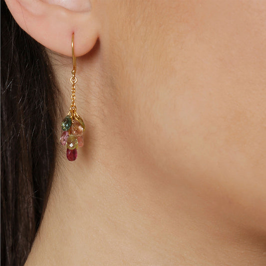 Multicolor tourmaline  drop earrings, 18 carat yellow gold. Product Code : 697SKTOURM
