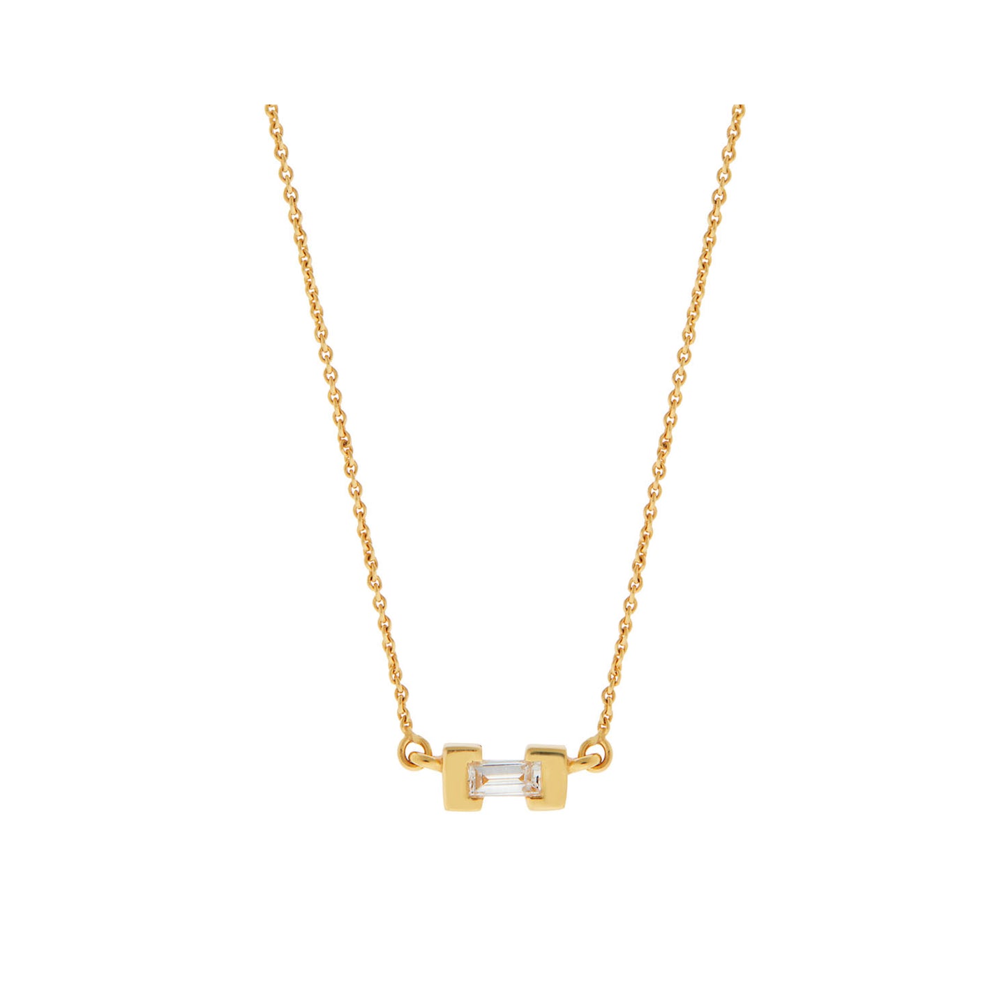 Necklace Pendant 18KT Yellow Gold with a Baguette cut Diamond Solitaire.  Product Code : 698HP143Y