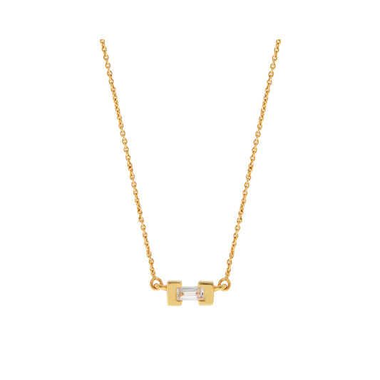 Necklace Pendant 18KT Yellow Gold with a Baguette cut Diamond Solitaire.  Product Code : 698HP143Y
