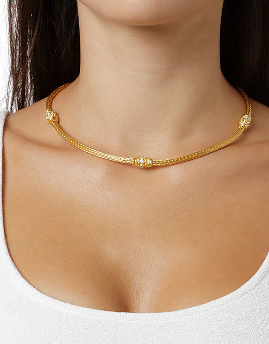 Handmade necklace 18KT yellow gold with brilliant cut diamonds inspired by the Greek ancient   jewelry.  Product Code : 301K842X3