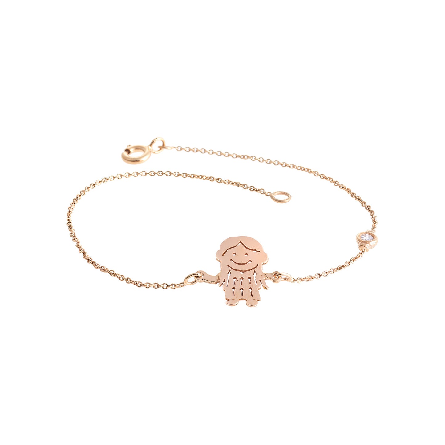 "Little girl" 18-carat pink gold charm bracelet with a diamond.