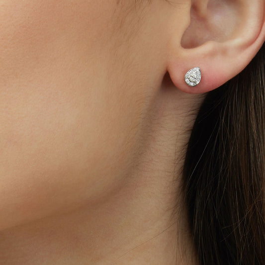 Pavé pear-shaped diamond studs 18k white gold.   Product Code : 35SW27