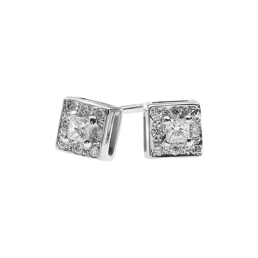 Stud Earrings 18KT  White Gold with Princess and Round Brilliant Diamonds. Product Code : 740SK021W