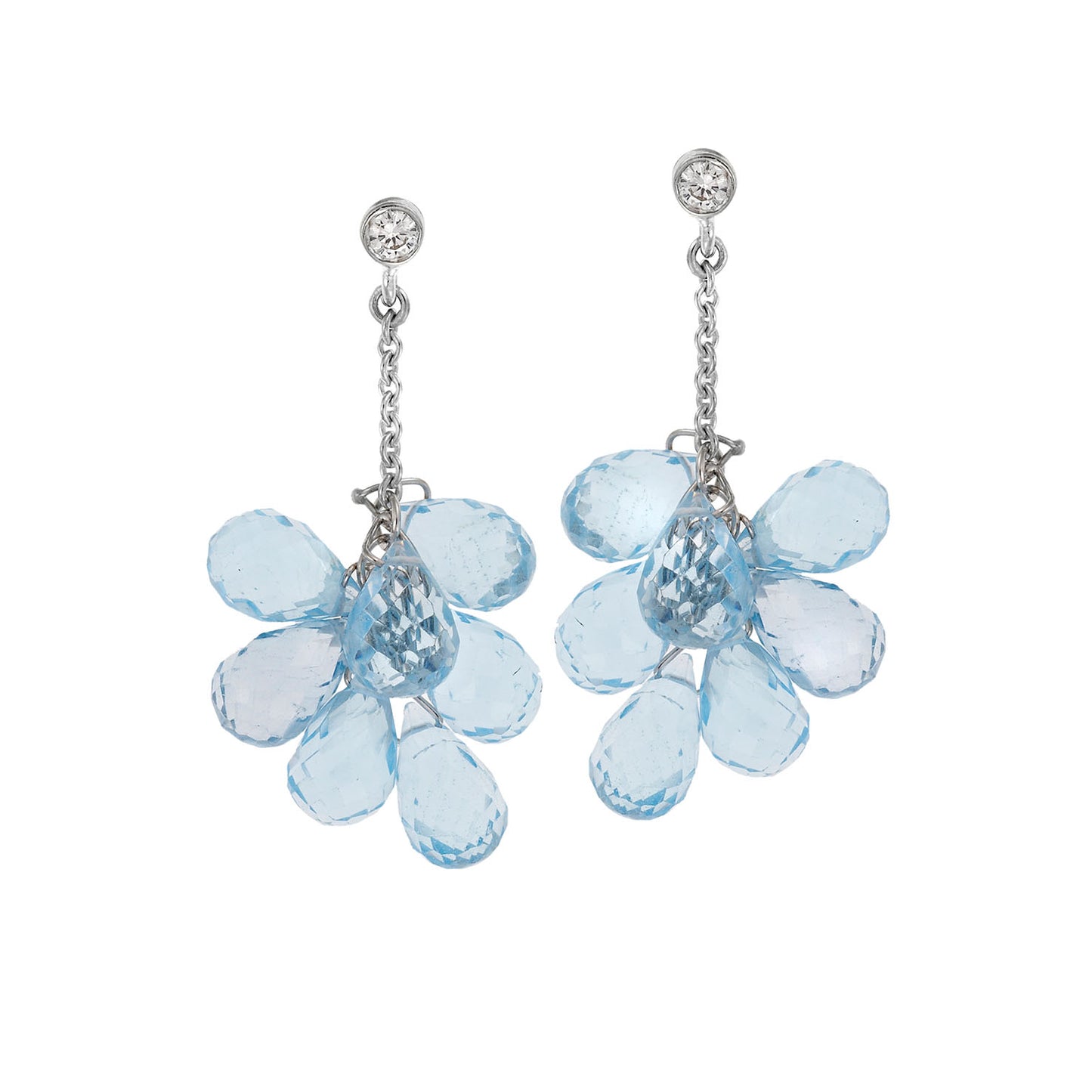 Blue topaz and diamond drop earrings, 18 carat white gold.   Product Code : 758SK63WD