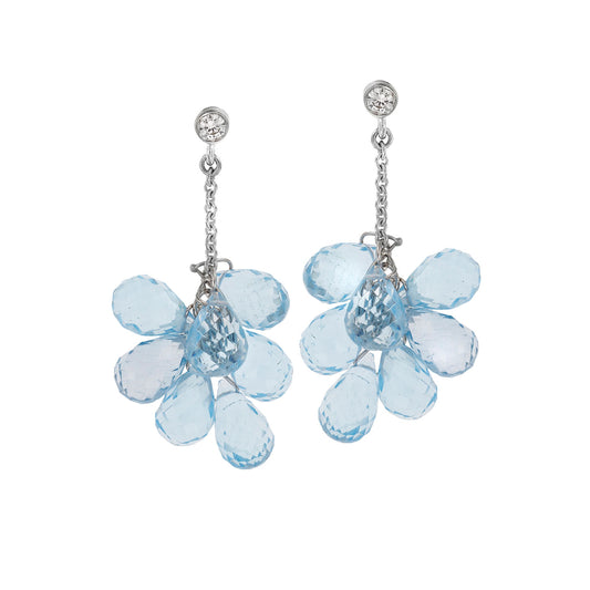 Blue topaz and diamond drop earrings, 18 carat white gold.   Product Code : 758SK63WD