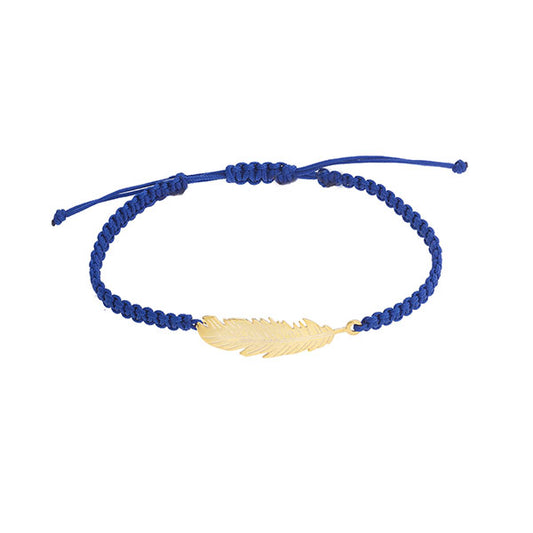“Feather” silver 925 gold plated cord bracelet. Feather symbolises trust, honor, strength, wisdom, power, and freedom.