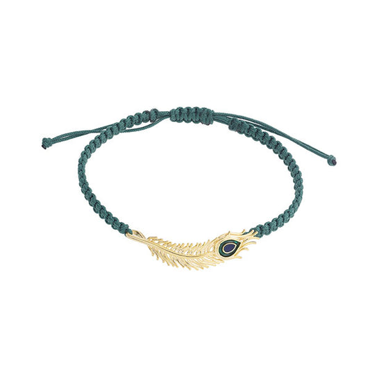 “Peacock feather” silver 925 gold plated cord enameled charm-bracelet.
