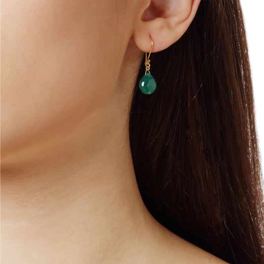 Green onyx drop earrings 18 carat yellow gold. Product Code : 789SK85ONX