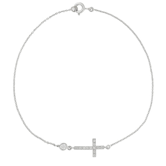 Brilliant cut Diamond Cross Bracelet 18KT White Gold.   Product Code : 202BP090.