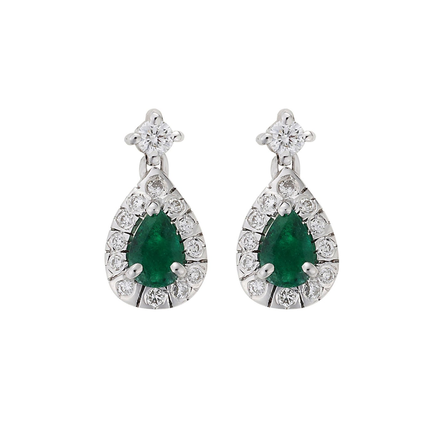 Emerald and diamond drop earrings, 18 carat white gold.   Product Code : 801SK39E