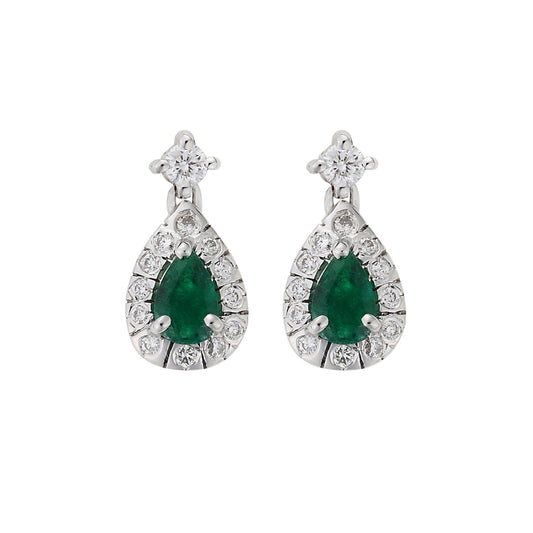 Emerald and diamond drop earrings, 18 carat white gold.   Product Code : 801SK39E
