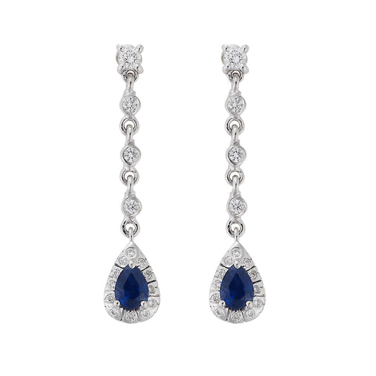 Sapphire and diamond drop earrings, 18 carat white gold.   Product Code : 803SK23WSKP
