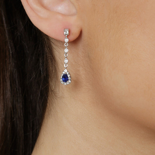 Sapphire and diamond drop earrings, 18 carat white gold.   Product Code : 803SK23WSKP