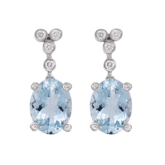 Aquamarine and diamond drop earrings, 18 carat white gold.   Product Code : 833SKAQ33KP