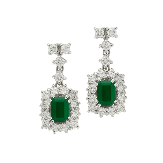 Emerald and diamond drop earrings, 18 carat white gold.  Product Code : 843SK37WE