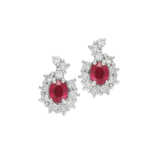 Earrings 18KT White Gold with Oval Rubies and Brilliant cut Diamonds.  Product Code : 849SK40RW