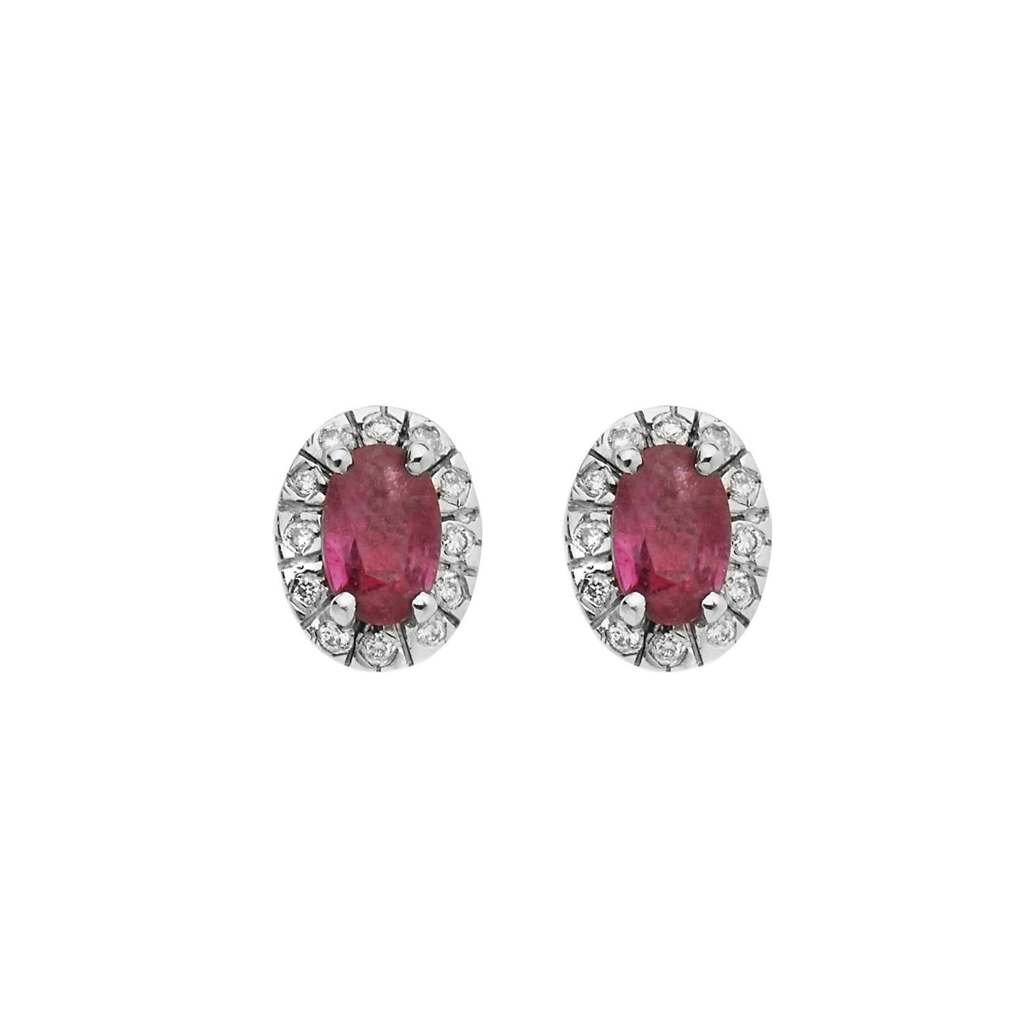 Earrings 18KT White Gold with Oval Rubies and Brilliant cut Diamonds.  Product Code : 867SK35WR