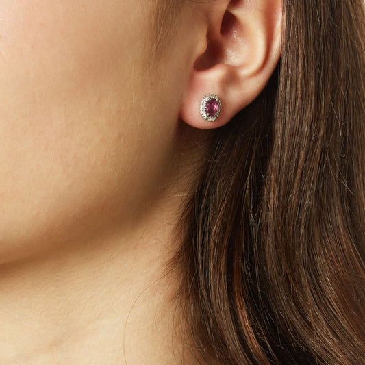 Earrings 18KT White Gold with Oval Rubies and Brilliant cut Diamonds.  Product Code : 867SK35WR