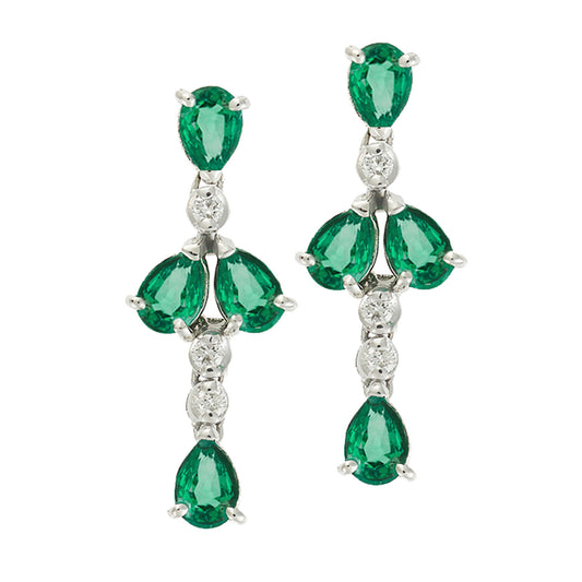 Emerald and diamond drop earrings, 18 carat white gold.    Product Code : 868SK45WE
