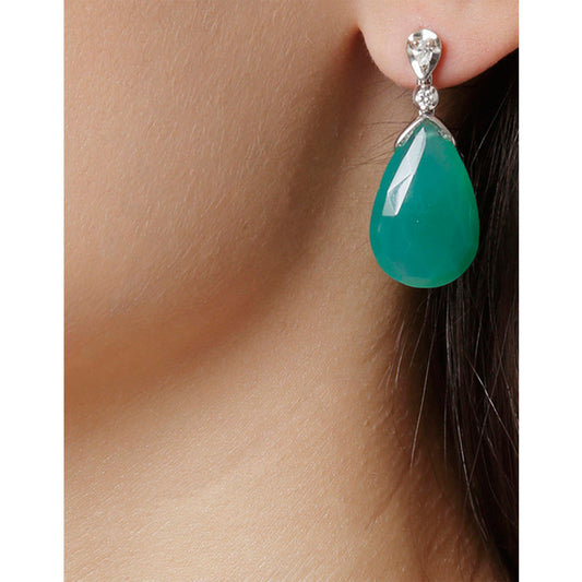 Green onyx and diamond drop earrings, 18 carat white gold.   Product Code : 871SK45WGRON