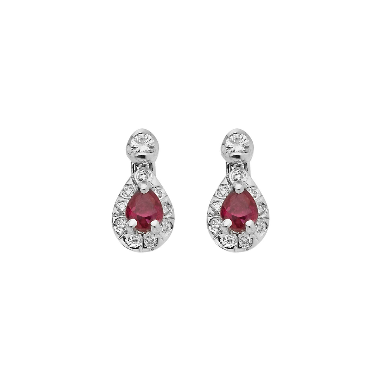 Earrings 18KT White Gold with Oval Rubies and Brilliant cut Diamonds.  Product Code : 879SK39WR