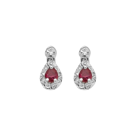 Earrings 18KT White Gold with Oval Rubies and Brilliant cut Diamonds.  Product Code : 879SK39WR