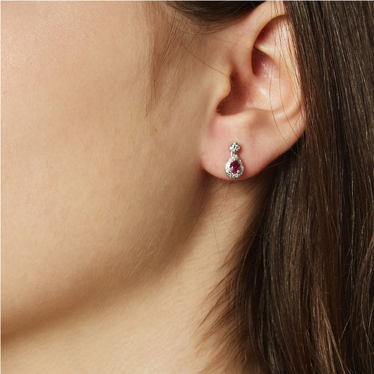 Earrings 18KT White Gold with Oval Rubies and Brilliant cut Diamonds.  Product Code : 879SK39WR