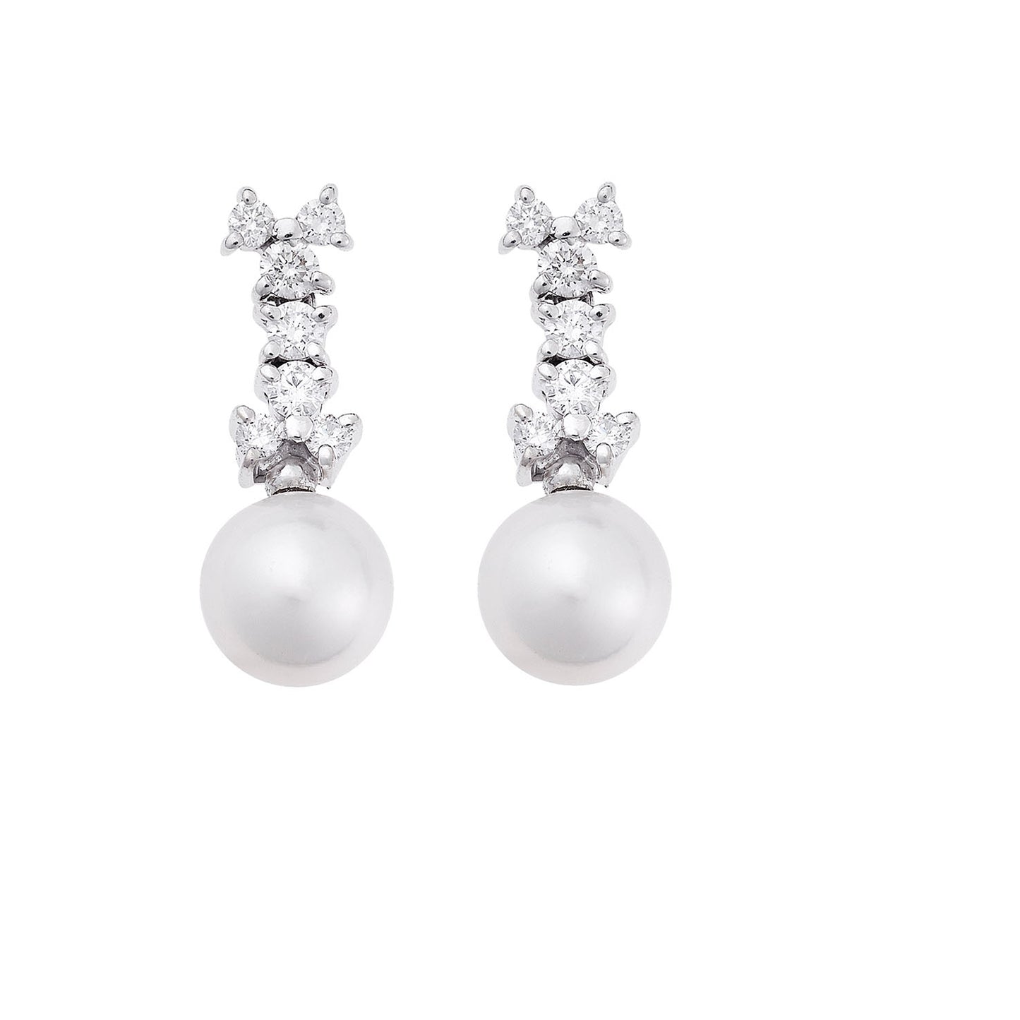 Diamond and pearl drop earrings in 18 carat white gold.   Product Code : 911SK39WP