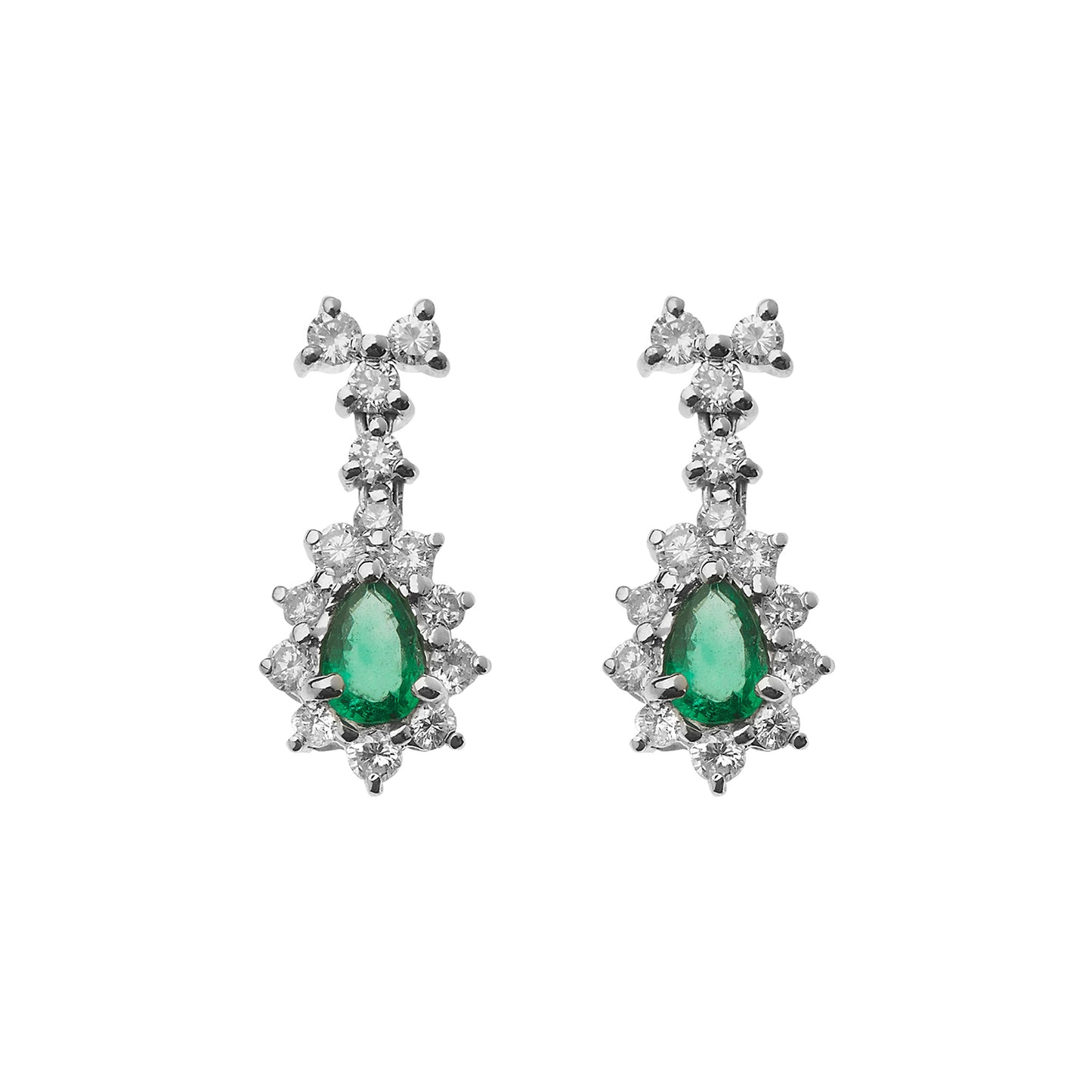 Emerald and diamond drop earrings, 18 carat white gold.  Product Code : 913SK69WE