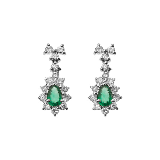 Emerald and diamond drop earrings, 18 carat white gold.  Product Code : 913SK69WE