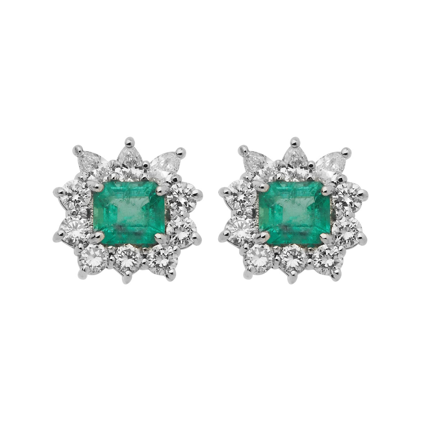 Emerald and Diamond Stud Earrings 18KT White Gold. Product Code : 924SW010E