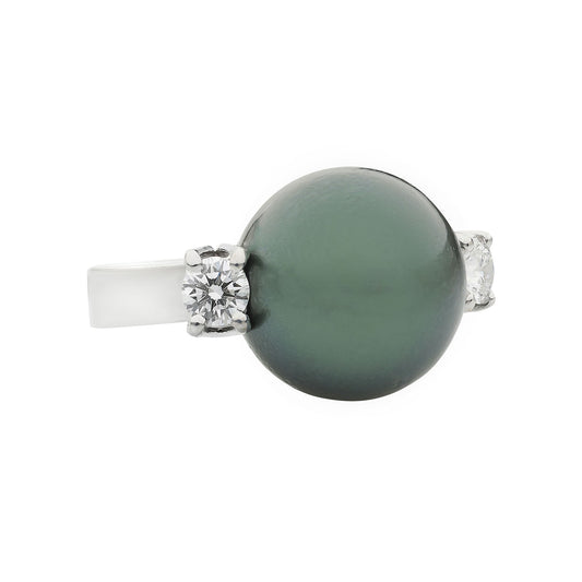 South sea black pearl and diamond ring 18 carat white gold. Product Code : 925D42BLCK