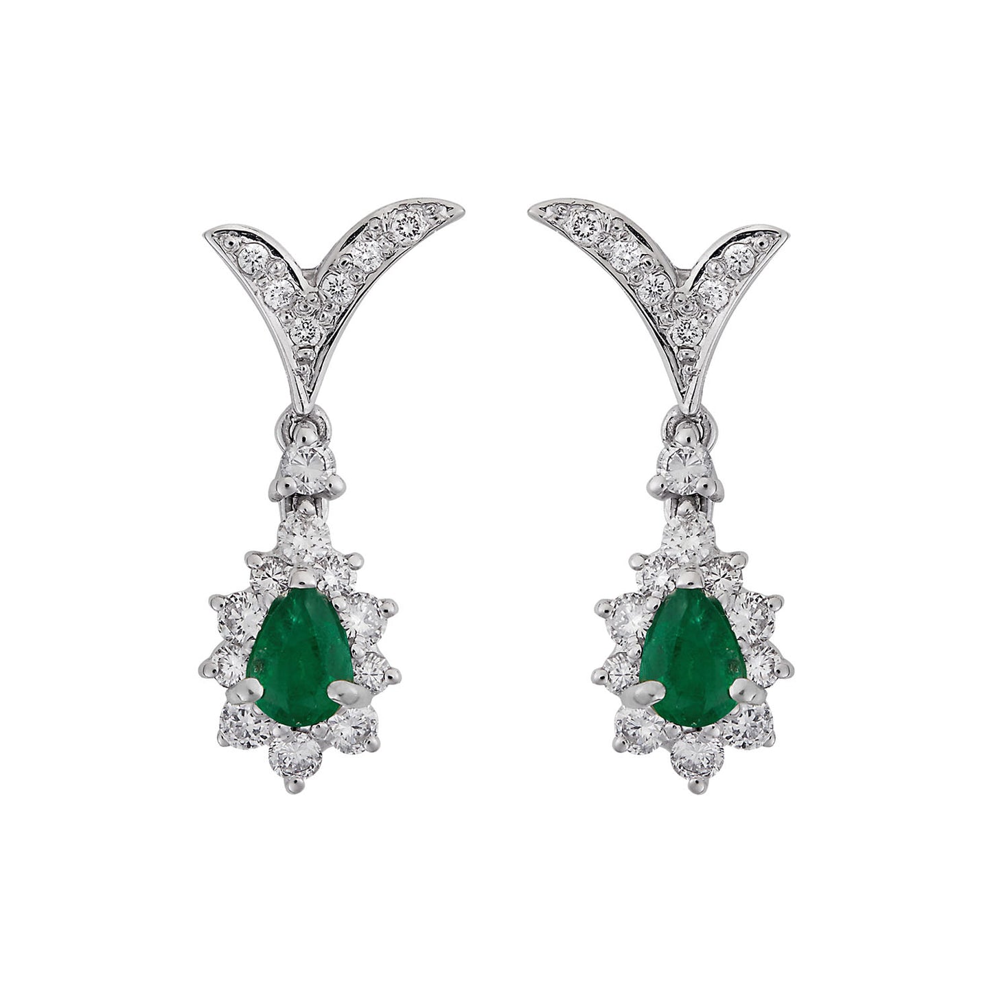 Emerald and diamond drop earrings, 18 carat white gold.  Product Code : 925HE069WE