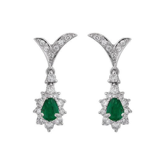 Emerald and diamond drop earrings, 18 carat white gold.  Product Code : 925HE069WE