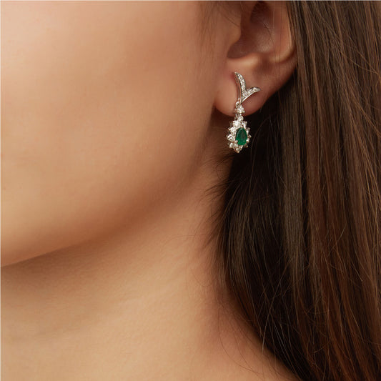 Emerald and diamond drop earrings, 18 carat white gold.  Product Code : 925HE069WE