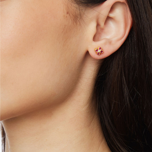 Stud Earrings 18KT Yellow Gold with Oval Rubies and Brilliant cut Diamonds.   Product Code : 934SK79