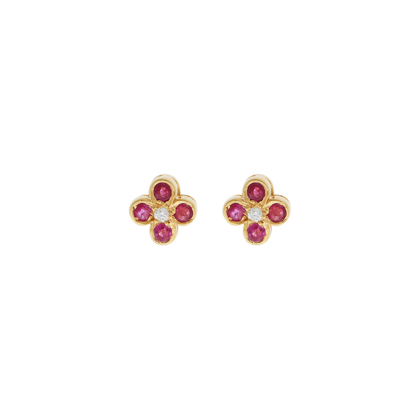 Stud Earrings 18KT Yellow Gold with Oval Rubies and Brilliant cut Diamonds.   Product Code : 934SK79