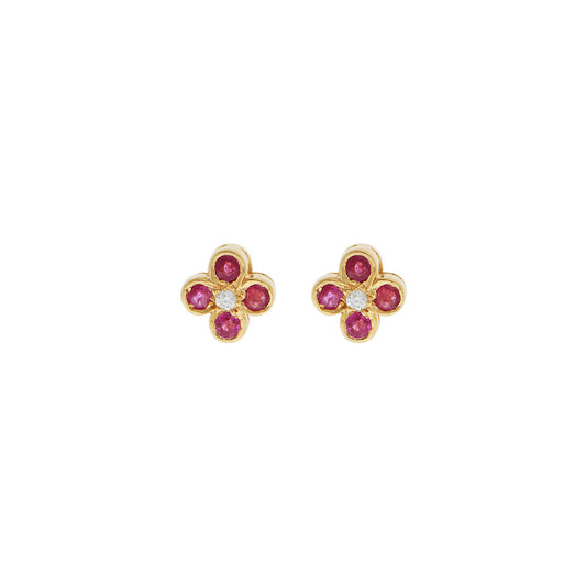 Stud Earrings 18KT Yellow Gold with Oval Rubies and Brilliant cut Diamonds.   Product Code : 934SK79