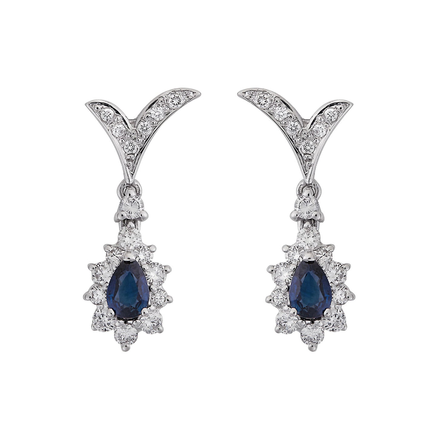 Sapphires and diamond drop earrings, 18 carat white gold.  Product Code : 941HE069WS