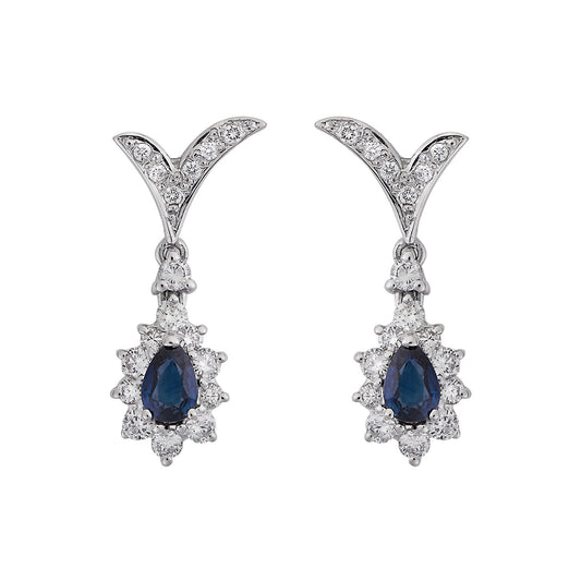 Sapphires and diamond drop earrings, 18 carat white gold.  Product Code : 941HE069WS
