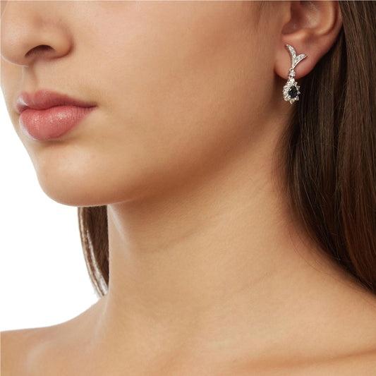 Sapphires and diamond drop earrings, 18 carat white gold.  Product Code : 941HE069WS