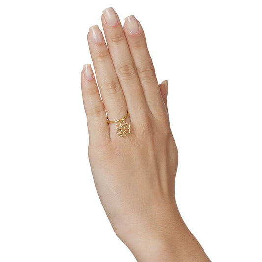 Flower ring 18 carat yellow gold with a round brilliant diamond. Product Code : 980DY01D