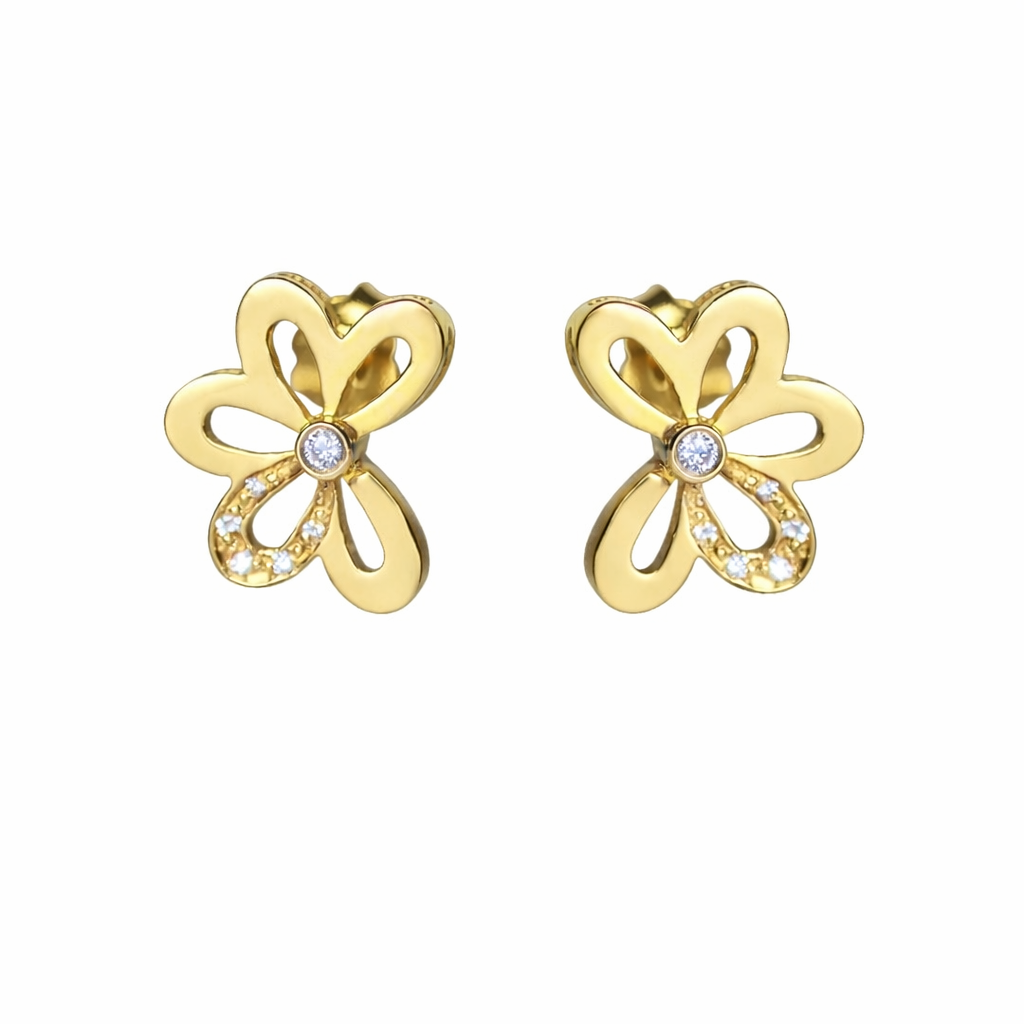 Flower 18K gold Earrings with diamonds 0.08 carats and total weight 4.50gr. product code: 484SK41Y-1MOT