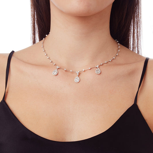 Necklace White Gold K18 with Brilliant and Pear Cut Diamonds. Product Code : 1188.NE.D.88888