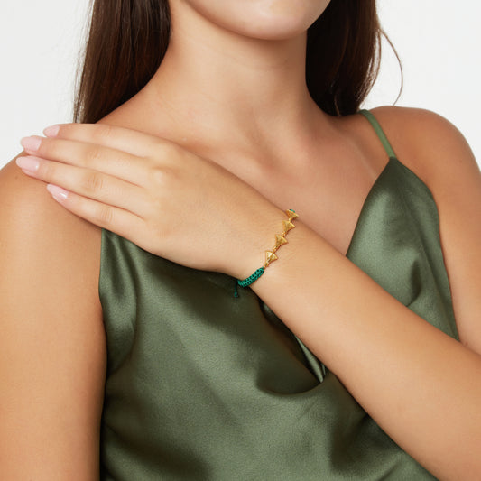 Lucky charm 2023-Madonna lily-Bracelet silver 925 gold-plated with cord. Product code: 74B2023